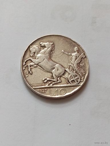 Италия  10 лир 1927 R (Виктор Эммануил III) серебро
