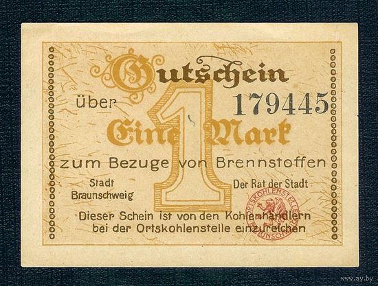 Германия (Braunschweig), 1 марка  1919 год. UNC-