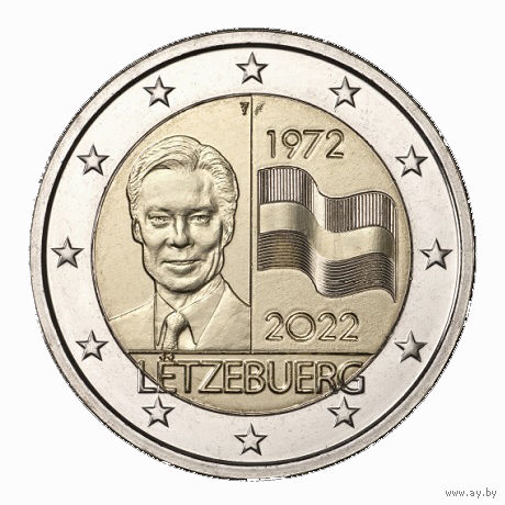 2 евро Люксембург 2022, флаг Люксембурга, UNC из ролла