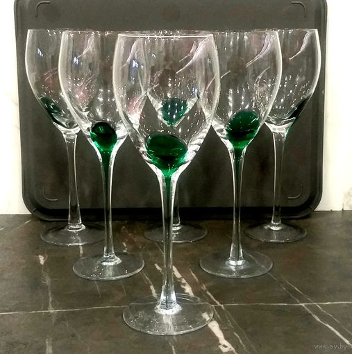 Бокалы LUMINARC DRIP GREEN * Фужеры * Франция * объём 350 мл * высота 23 см * диаметр 8 см * 6 штук * как Новые