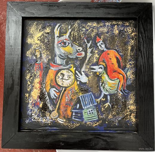 Панно на картоне масло акрил