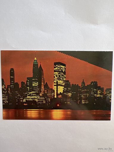 Открытка винтажная Night View of Lower Manhattan