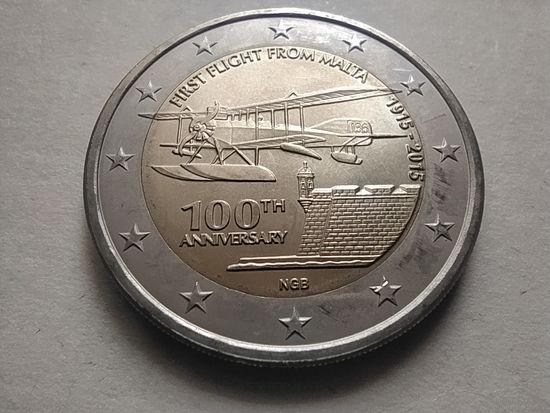 2 ЕВРО, МАЛЬТА (100 лет первому авиаполёту с Мальты) UNC тираж 300 000