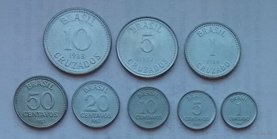 Бразилия 1, 5, 10, 20, 50 сентаво, 1, 5, 10 крузадо 1986 - 1987 - 1988 гг. Комплект 8 монет