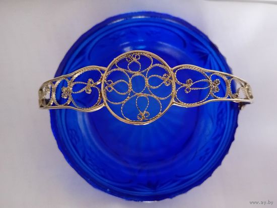 Корзинка. Вазочка. Конфетница. Насыщенный синий цвет. Кобальт. Скань. Серебрение