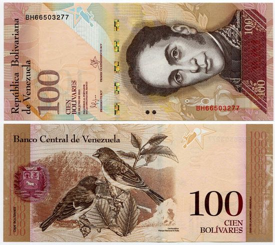 Венесуэла. 100 боливаров (образца 23.06.2015 года, P93i, UNC)