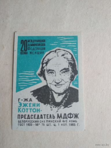 Спичечные этикетки ф.Пинск. 20 лет Международной демократической федерации женщин. 1965 год