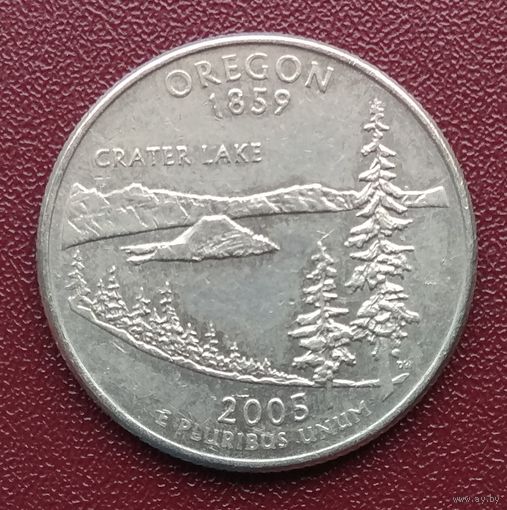 США. Квотер (25 центов) "Р". Штат Орегон. 2005 год.