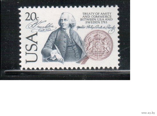 США-1983, (Мих.1615) , **  , США-Швеция, Франклин, (одиночка),