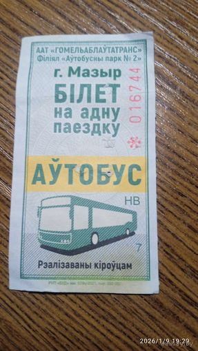Билет на одну поездку а автобусе г. Мозырь