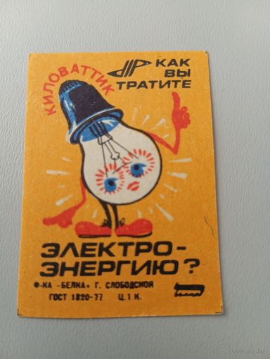 Спичечные этикетки ф.Белка. Как вы тратите электроэнергию? 1984 год