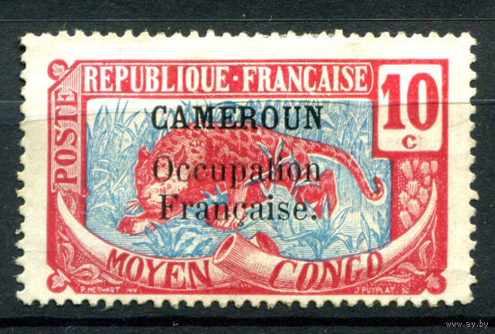 Французская оккупация Камеруна - 1916/17г. - леопард, 10 с - 1 марка - чистая, без клея [Mi 34]. #4-W1-115-A-1