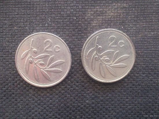 2 цента 1991 г. Мальта ДВЕ ШТУКИ