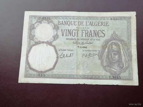 Алжир 20 франков 1942