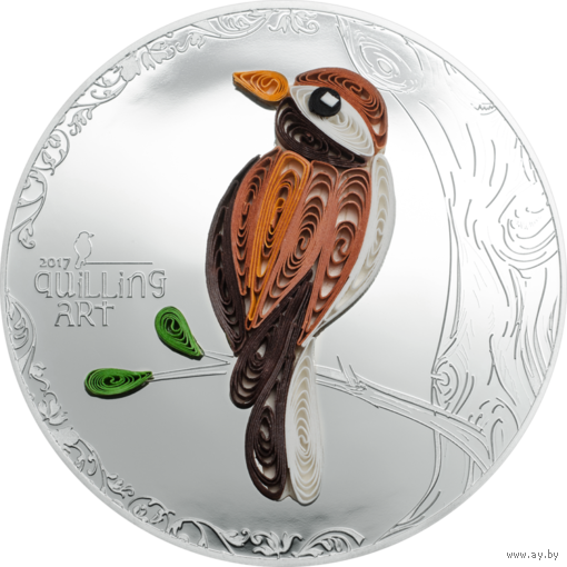 Острова Кука 2 доллара 2017г. "Quilling Art: Птица". Монета в капсуле; подарочном футляре; сертификат; коробка. СЕРЕБРО 15,50гр.(1/2 oz).