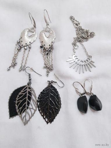 Набор бижутерии 3. Серьги с кристаллами Сваровски, черный натуральный агат, кулон фазы луны