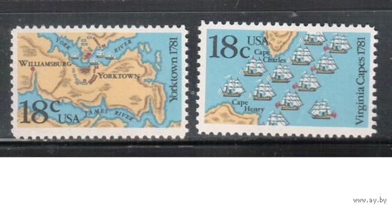 США-1981, (Мих.1511-1512) ,  **  ,Карта, Корабли (полная серия)(1)