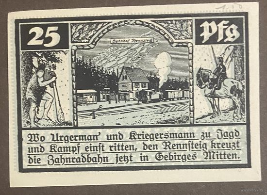 Нотгельд 25 пфеннигов 1921 год. Шмидефельд-ам-Реннштайг. Веймарская республика