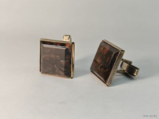 Запонки серебро 875 пр. Камень яшма. СССР. С рубля