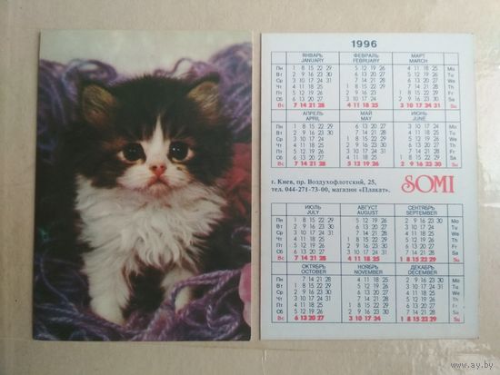 Карманный календарик. Кошки . 1996 год