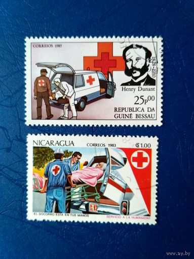 Сборный лот из 2х марок. Никарагуа. Гвинея-Бисау. Медицина, врачи. Помощь Красного креста. 1983, 1985 (1)