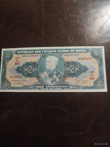 Бразилия 2 крузеиро образца 1956-1958 года UNC p157a см. описание