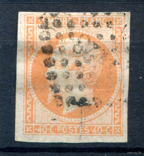 Франция (Империя) - 1853/61г. - император Наполеон III, 40 с - 1 марка - гашёная, слегка погнут левый нижний уголок [Mi 16]. #1-Fr-57-A-1