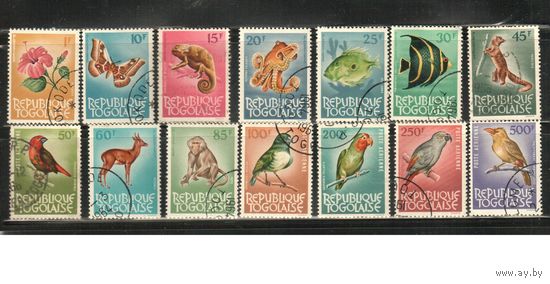 Того-1964 (Мих.386-406) , гаш., 14 марок, Фауна, Птицы, Обезьяна, Лань, Рыбы