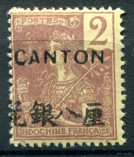 Французская индокитайская почта в Южном Китае - 1906г. - местные мотивы, надпечатка CANTON (Гуанчжоу), 2 с - 1 марка - MLH [Mi 36]. #4-W1-115-A-1
