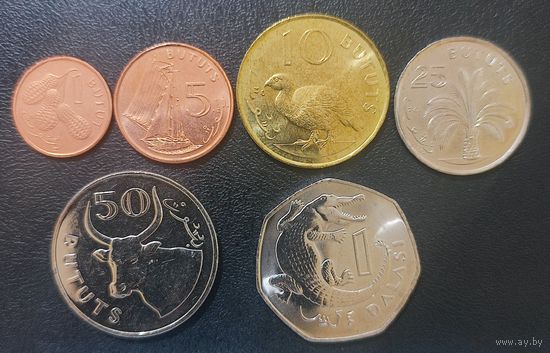 Гамбия 1, 5, 10, 25, 50 бутут и 1 даласи (6 монет) 1998-2016 UNC