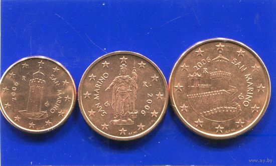 Сан Марино 3 монеты (1+2+5 ) евроцентов 2006 UNC