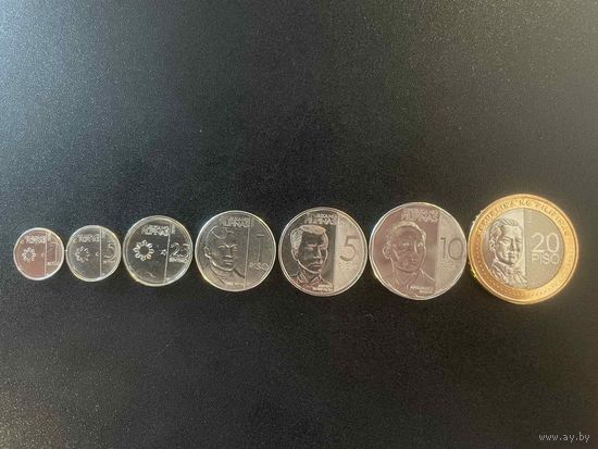 Филиппины полный набор монет 1,5,25 сентимо 1,5,10,20 песо 2017-2020 UNC