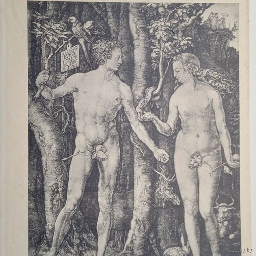 Durer, Adamo ed Eva. Гравюра энциклопедическая 19-20век. 29х19см. Германия.