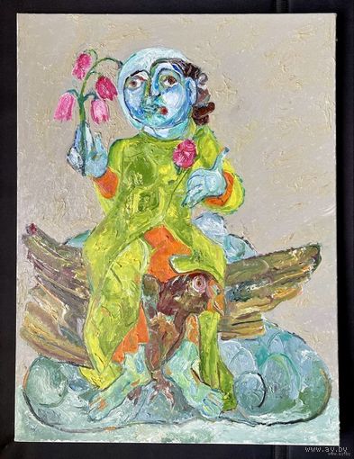 Путешествие на птице;Ржеусский А.В./1958-2023/;(Ржеутский А) "Путешествие на птице", холст, масло. Размер 80х60 см.