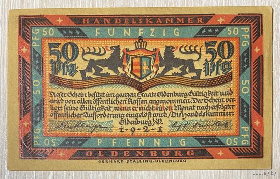 Нотгельд Ольденбург 50 пфеннигов 1921 год. Веймарская республика