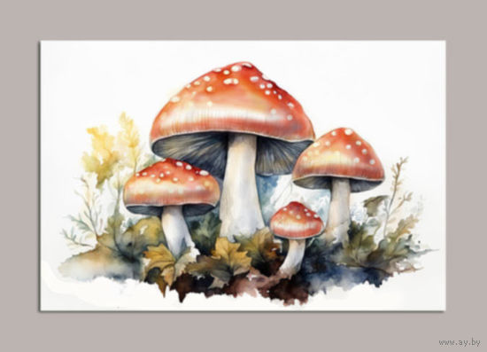 Открытка. Фалора. Грибы. Осень. Лето. Божья коровка (чистая)
