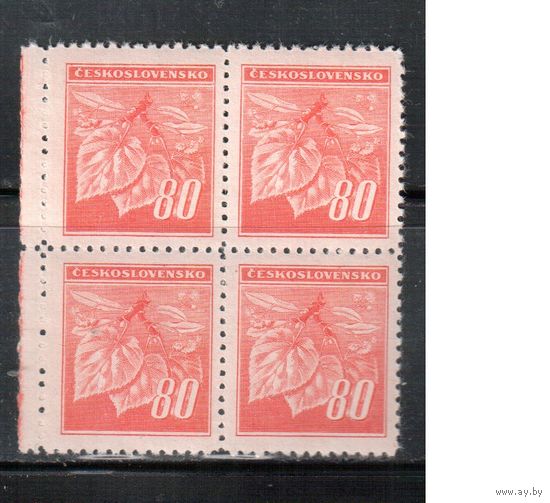 Чехословакия-1945,(Мих.429)  **  , Стандарт, Флора, Липа, кв.бл.,