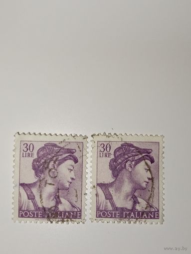 Италия 1961 На марках изображена Эритрейская сивилла Микеланджело из Сикстинской капеллы.