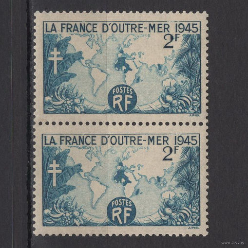 Франция 1945** Карта заморских территорий сцепка Mi#743