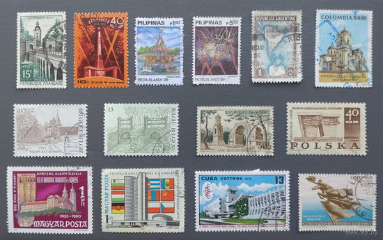 Марки. Сборный лот на тему "Города и страны" (14 марок)