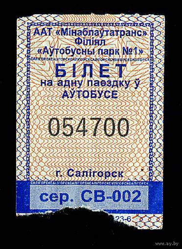 Солигорск. Талон на проезд в городском транспорте. Продается кондуктором. Серия СВ-002