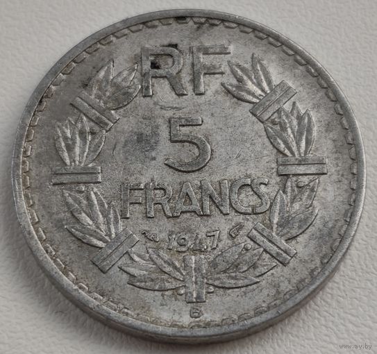 Франция 5 франков, 1947 Алюминий /серый цвет/ "B" (14-2-7)