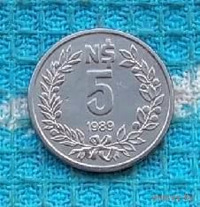 Уругвай 5 песо 1989 года, UNC.