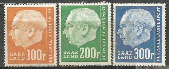 Германия(СААР). Президент ФРГ Теодор Хойс. 1957г. Mi#426-28/