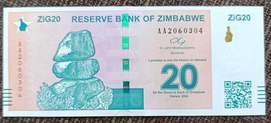 20 ZIG (золото Зимбабве) 2024 года ,- Зимбабве - UNC