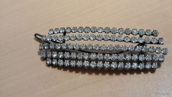 Винтажная заколка-планка для волос, металл, стекло стразы, СССР, 1960-е гг