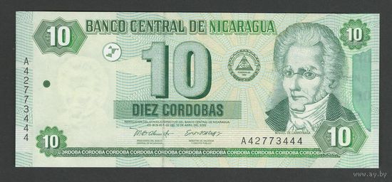 Никарагуа 10 кордоба 2002 года. Тип P-191. Состояние UNC