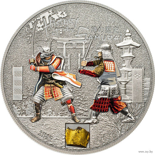 RARE Острова Кука 5 долларов 2015г. "История самурая". Монета в капсуле; деревянном подарочном футляре; сертификат; коробка. СЕРЕБРО 31,10гр.(1 oz).