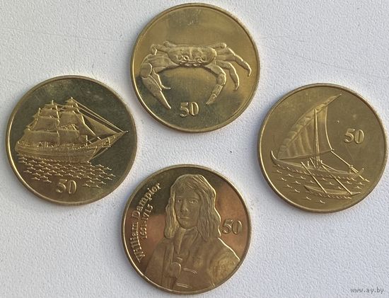Остров Рождества 50 центов 2016 г. Парусник, лодка, краб, Дампьер. Набор 4 монеты
