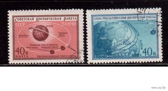 СССР-1959, (Заг.2216-2217)  гаш.(с клеем) , 1-я ракета на Луну(3)